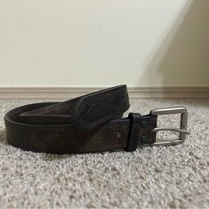 Ariat Mens Work Leather Belt Dark Brown Triple Stitch Size 38 Outdoor Buckle Adj